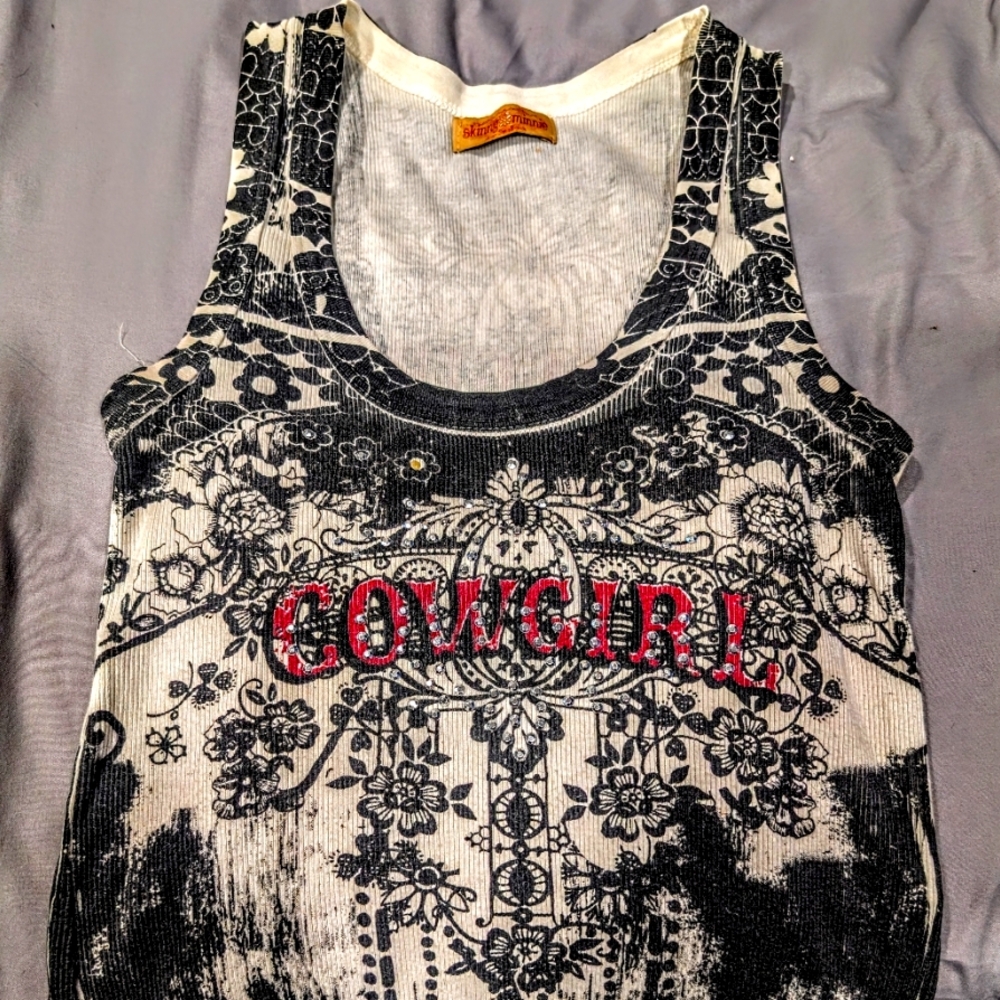 Skinny Minnie Black and White Graphic Tank Top